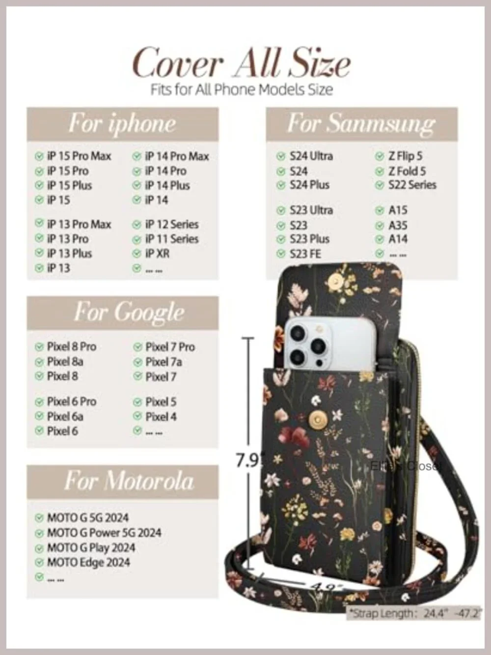 Leather Crossbody Bag with Cell Phone Pocket 2-Way Carry Adjustable Strap